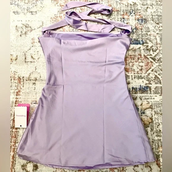 knee length dresses for ladies Lilac Satin Strapless Mini Dress main image 1